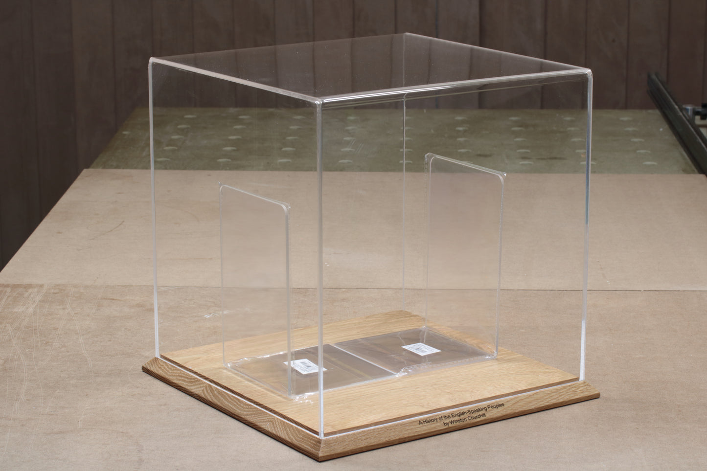 Book display - "Rare Set of Books" / case:30cm x 30cm x 30cm + engraving + acrylic bookends