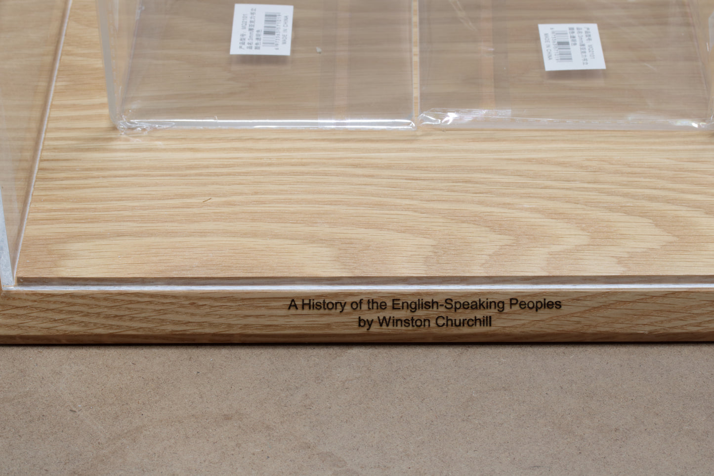 Book display - "Rare Set of Books" / case:30cm x 30cm x 30cm + engraving + acrylic bookends