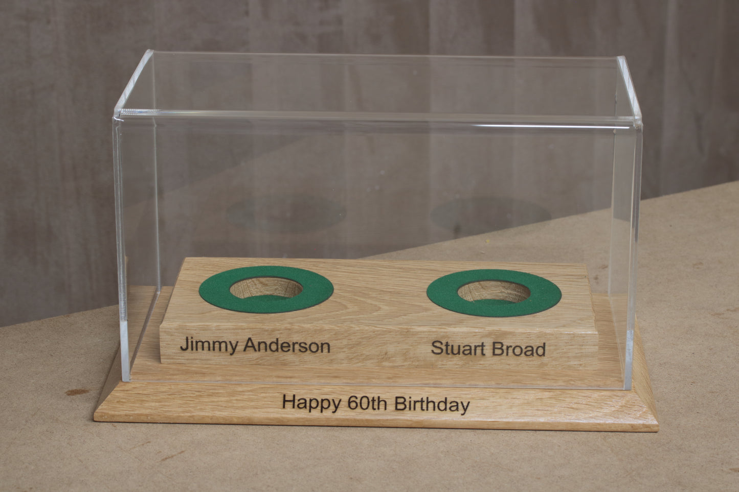 Double Cricket Ball Display case with custom engraving