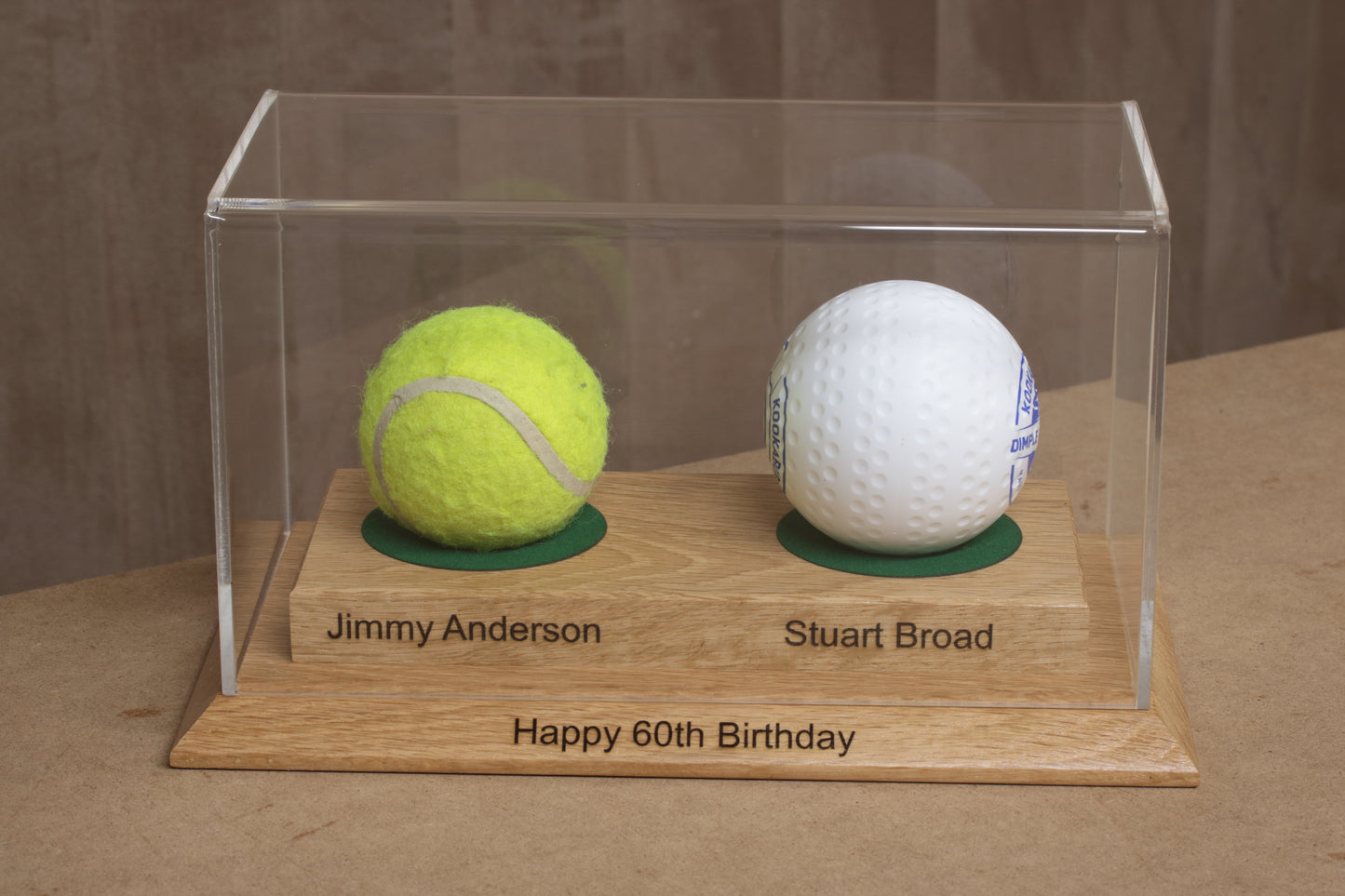 Double Cricket Ball Display case with custom engraving