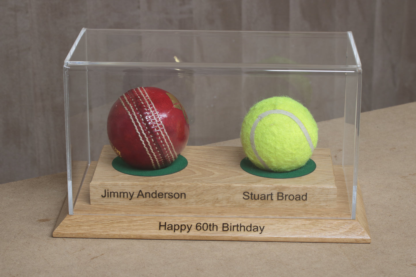 Double Cricket Ball Display case with custom engraving