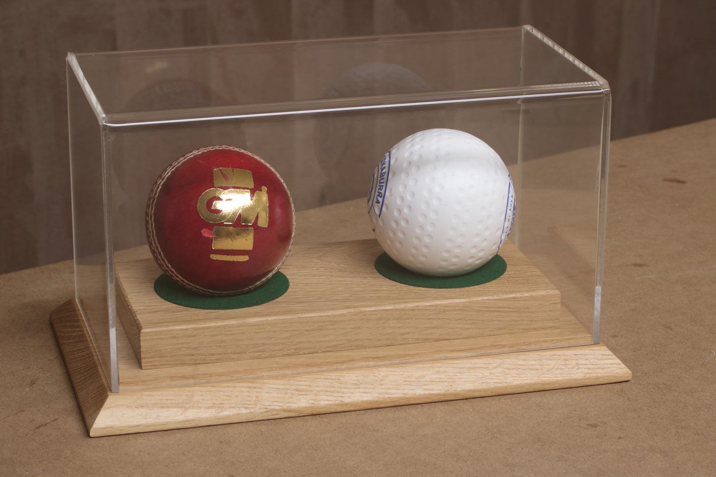 Double Cricket Ball Display case with custom engraving