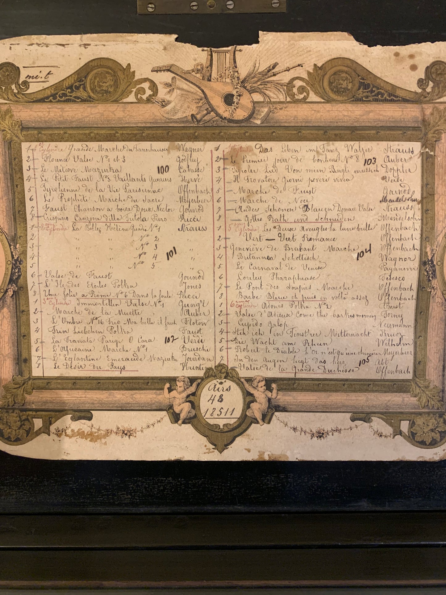 Antique Interchangeable Music Box Serial no.18511, playing 48 airs from six cylinders