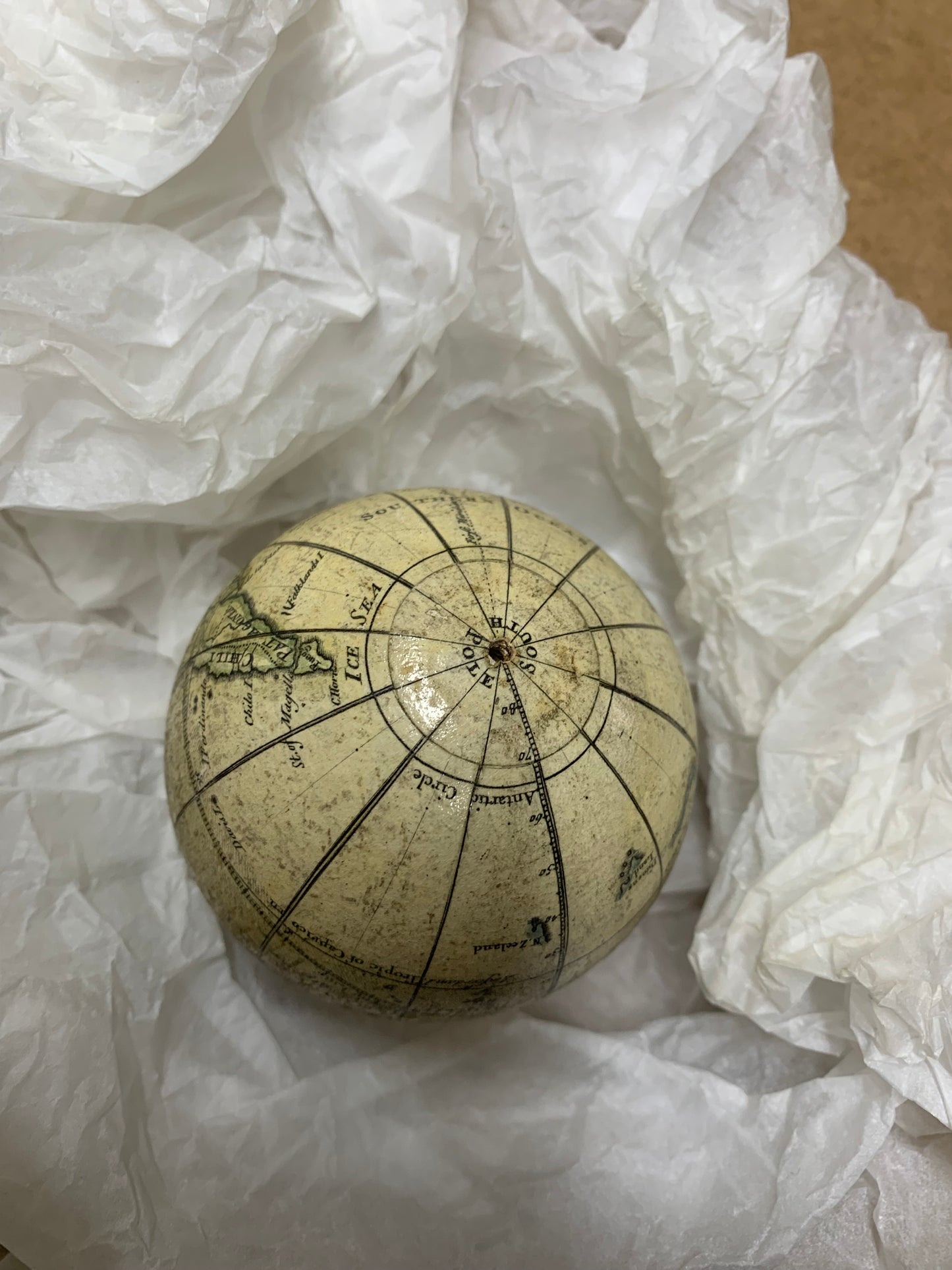 A FINE 2¾IN. POCKET GLOBE, PUBLISHED BY RICHARD CUSHEE, 1731