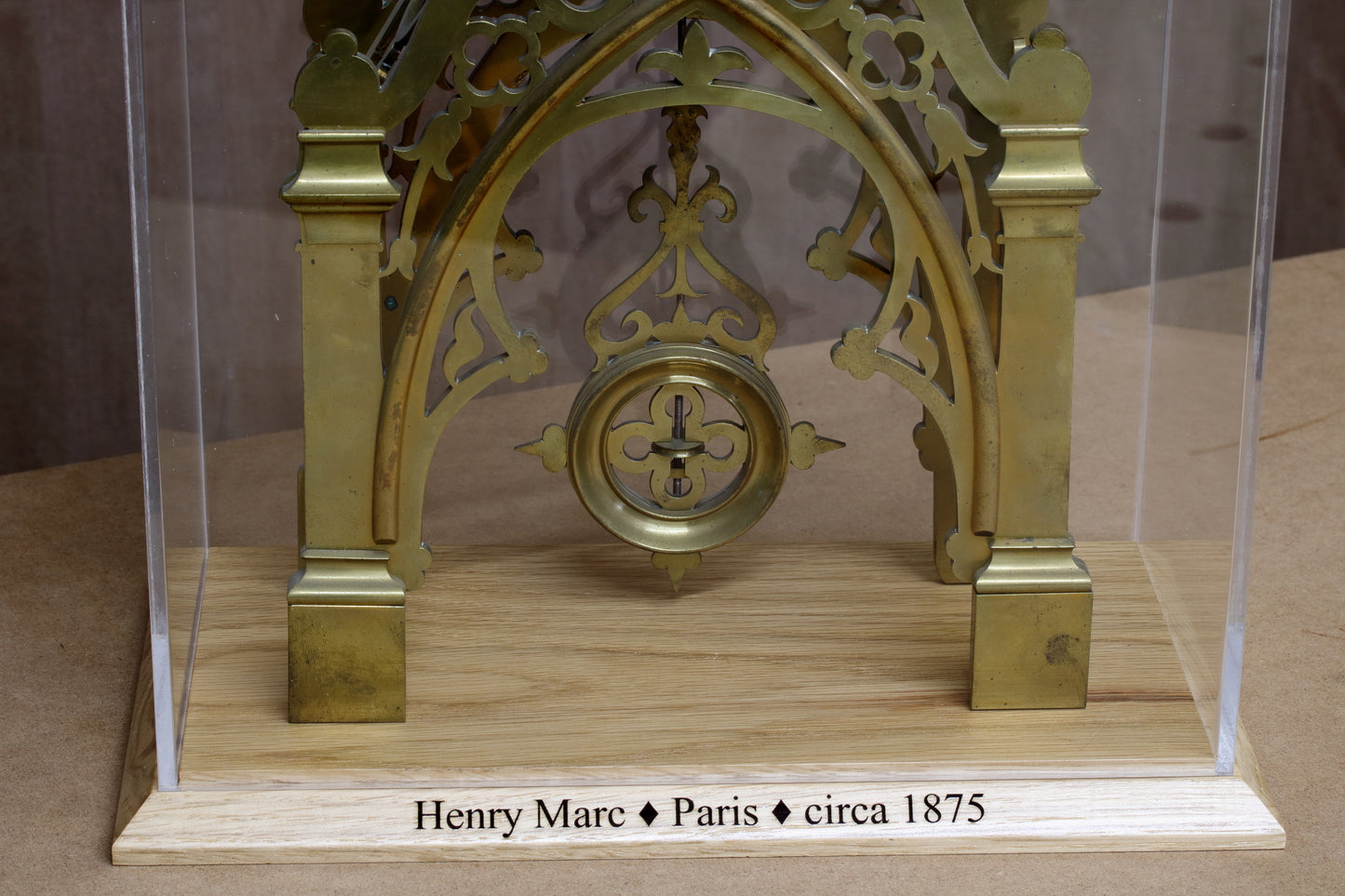 Display case made to order to fit antique skeleton clock 27cm x 14cm x 39cm (h)