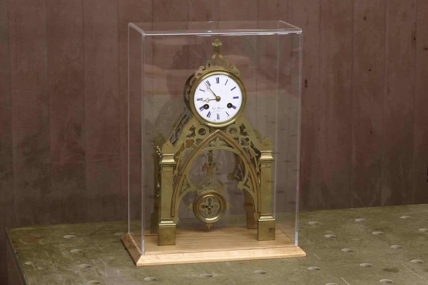 Display case made to order to fit antique skeleton clock 27cm x 14cm x 39cm (h)