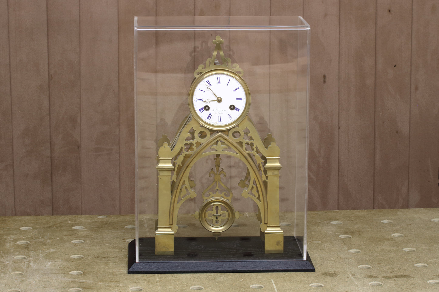 Display case made to order to fit antique skeleton clock 27cm x 14cm x 39cm (h)