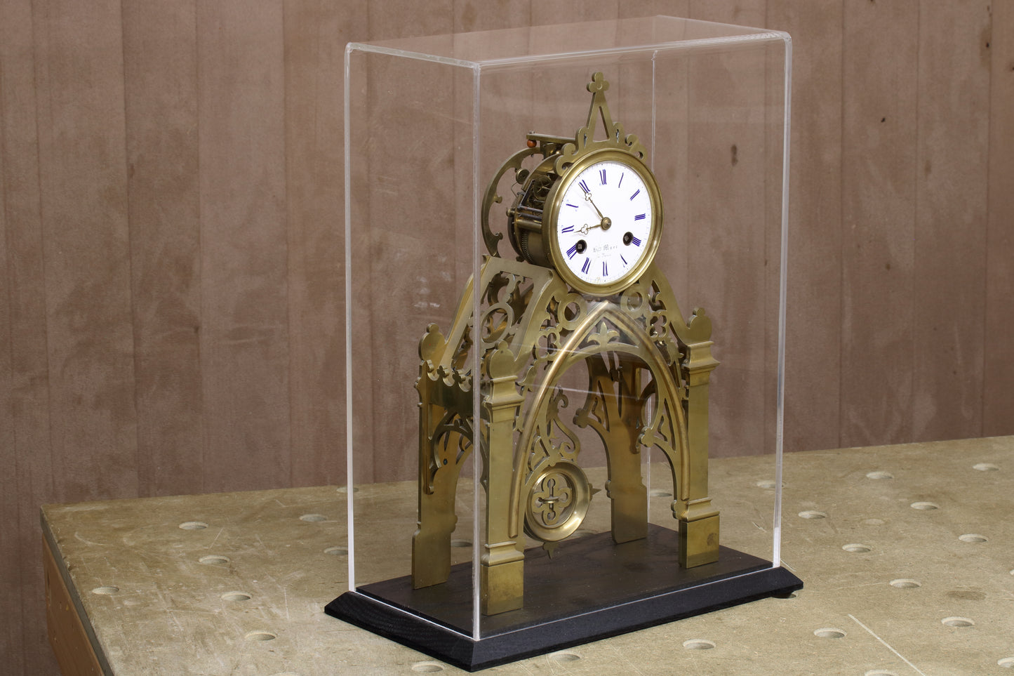 Display case made to order to fit antique skeleton clock 27cm x 14cm x 39cm (h)