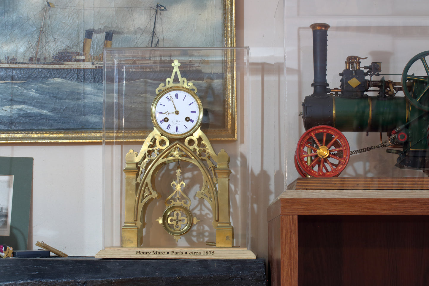 Display case made to order to fit antique skeleton clock 27cm x 14cm x 39cm (h)