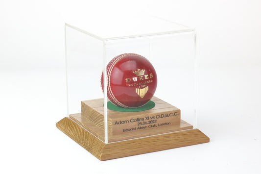 Cricket Ball Display case with custom engraving