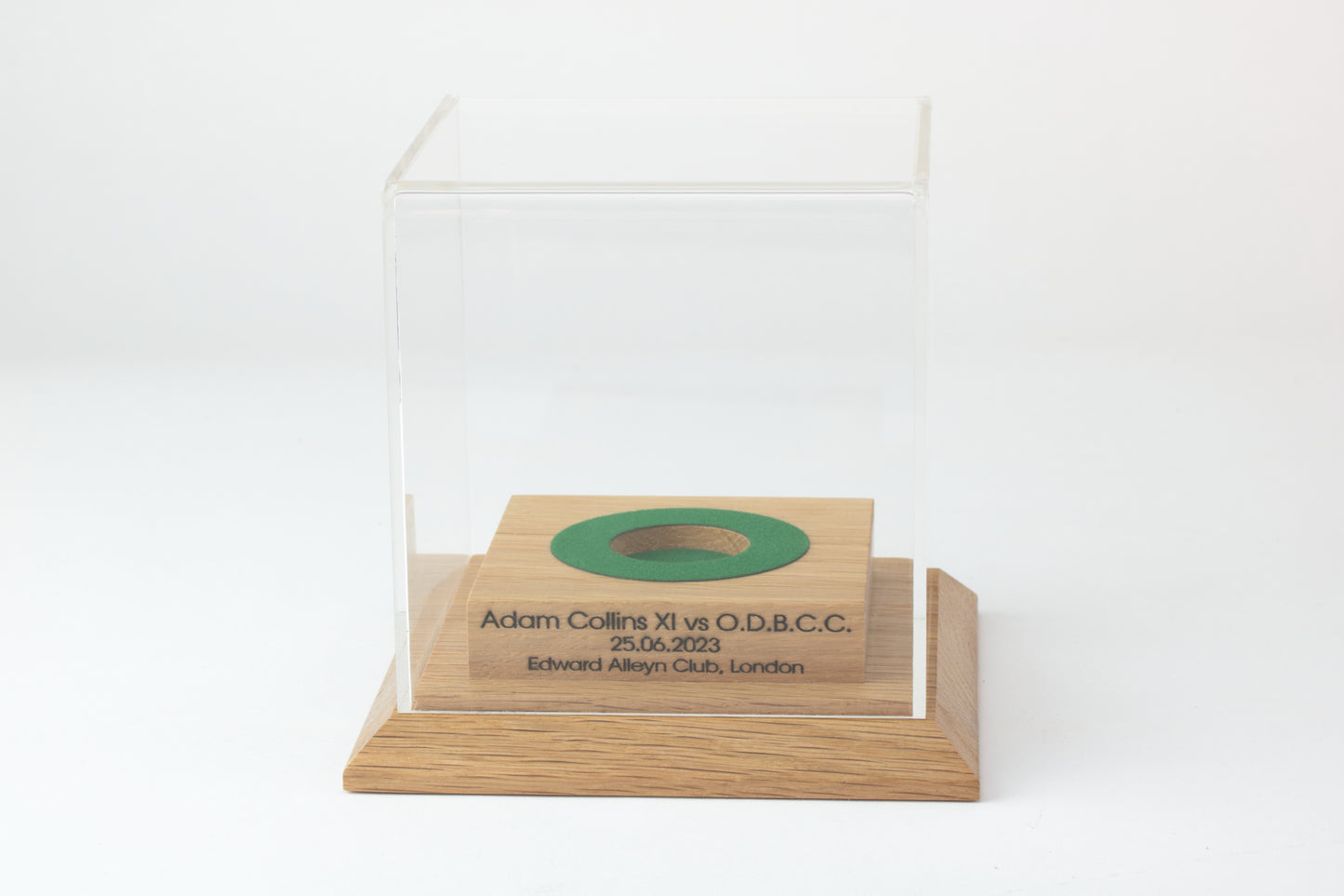 Cricket Ball Display case with custom engraving