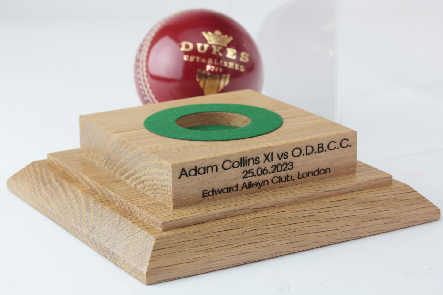 Cricket Ball Display case with custom engraving