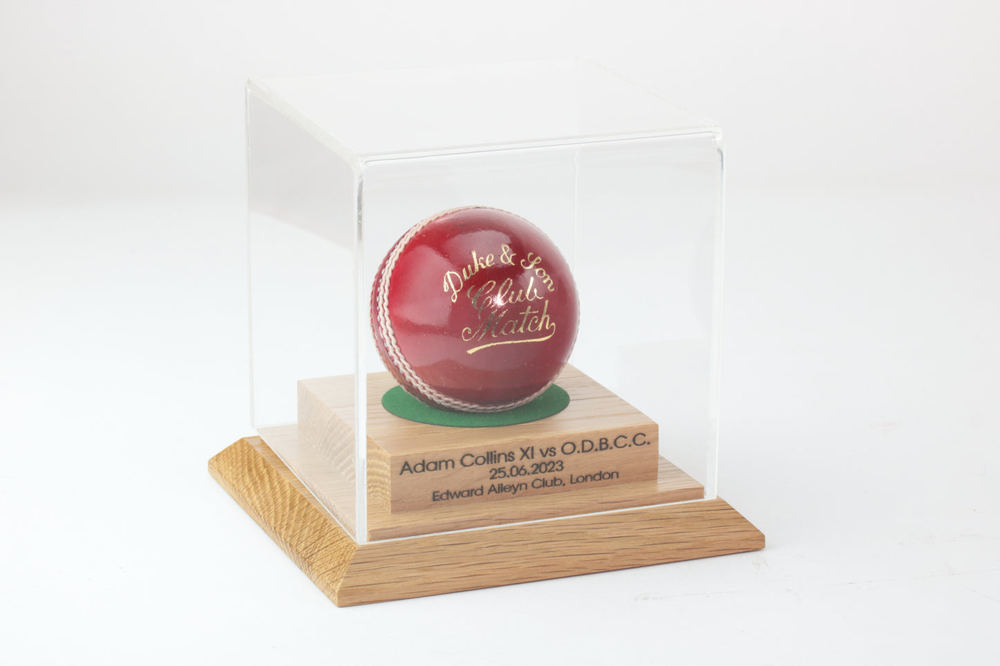 Cricket Ball Display case with custom engraving