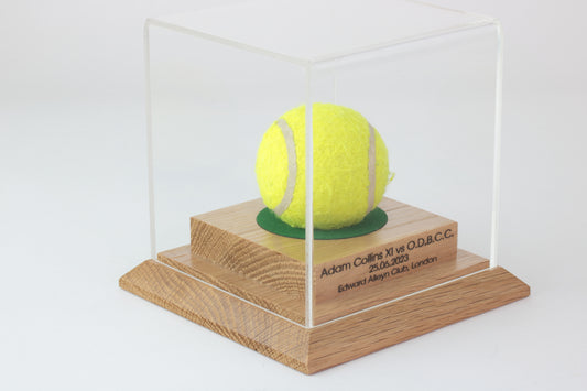 Tennis Ball Display case with custom engraving