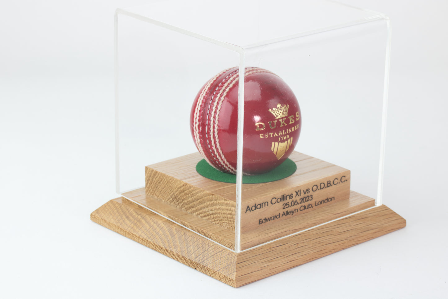 Cricket Ball Display case with custom engraving